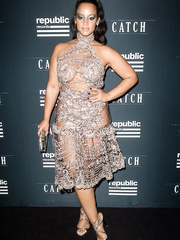 Dascha Polanco braless in see through dress