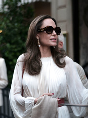 Angelina Jolie hard nipples in white dress in Paris - July 08, 2019