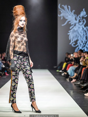 Redhead Anette Maria Rennit braless in see through top and dress runway photos