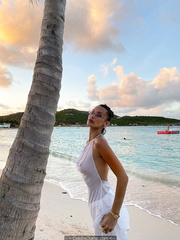 Bella Hadid braless in see through top at the beach in St. Barts - December 08,