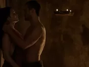 Brutal man makes movie star Katrina Law sweat waiting for fucking in TV series Spartacus naked sex scenes