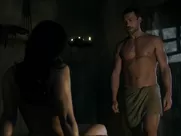 Brutal man makes movie star Katrina Law sweat waiting for fucking in TV series Spartacus naked sex scenes
