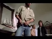 Men thrust cocks into Linda Lay's hairy muff in turn in retro movie sex scene video