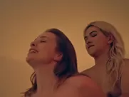 Steamy girls Tru Collins and Hayley Kiyoko have a threesome in explicit sex scene softcore sex scene