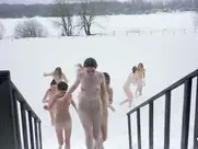 Girls in sauna and running nude