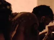 Black and white babes Andrea Londo and Lex Scott Davis nude threesome in Superfly (2018) naked realistic sex scenes in mainstream cinema