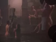 Group nude in mixed spa